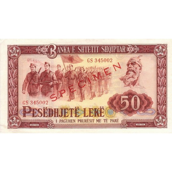 1976 - Albania P45s.2 50 Leke banknote Specimen 1976 - Albania P45s.2 50 Leke banknote Specimen