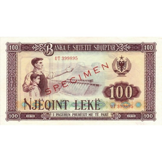 1976 - Albania Pic 46s.2 100 Leke Banknote Specimen 1976 - Albania Pic 46s.2 100 Leke Banknote Specimen