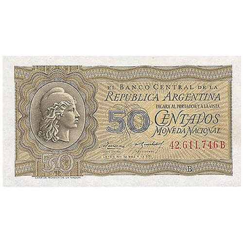 1951/56 - Argentina P261 billete de 50 centavos