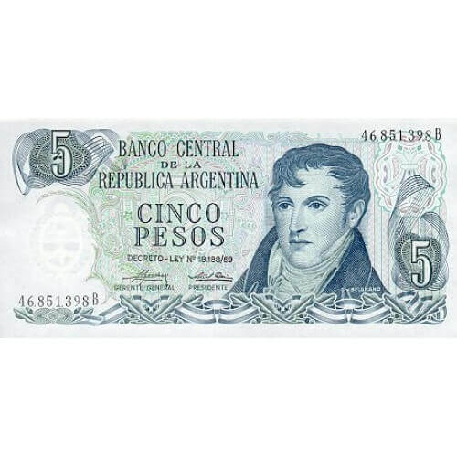 1974/6 - Argentina P294 billete de 5 Pesos