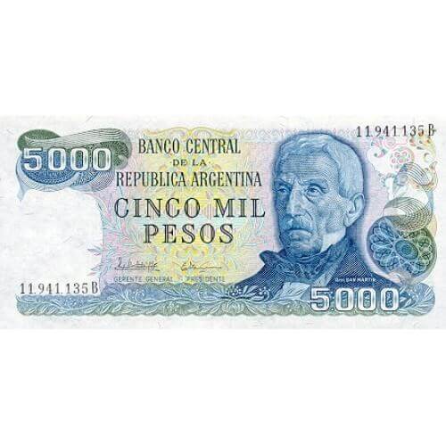 1977/83 - Argentina P305b 5,000 Pesos banknote