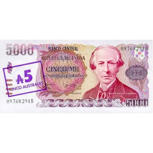 1985 - Argentina P321 billete de 5 Australes / 5.000 Pesos