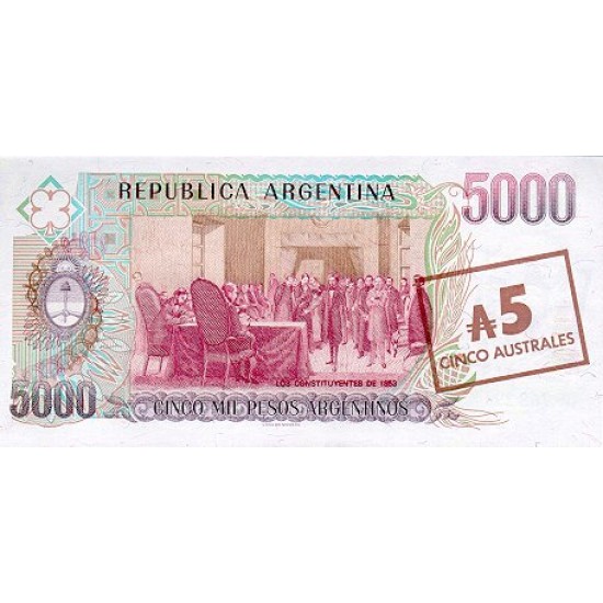 1985 - Argentina P321 5 Australes / 5,000 Pesos banknote 1985 - Argentina P321 5 Australes / 5,000 Pesos banknote
