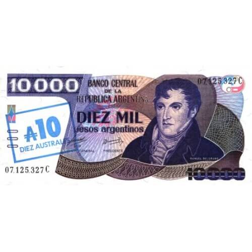 1985 - Argentina  P322c billete de 10 Australes / 10.000 Pesos