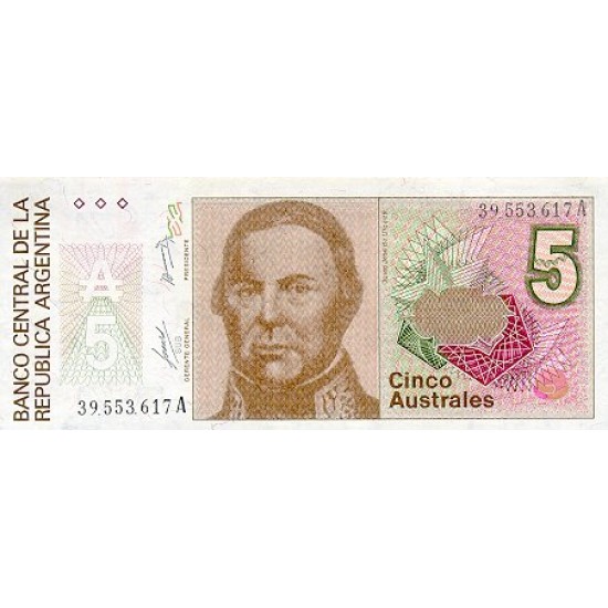 1989 - Argentina P324b 5 Australes banknote 1989 - Argentina P324b 5 Australes banknote