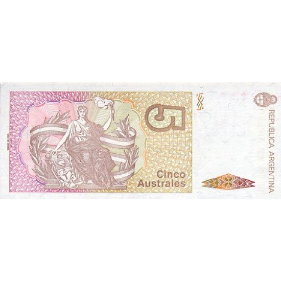 1989 - Argentina P324b 5 Australes banknote 1989 - Argentina P324b 5 Australes banknote