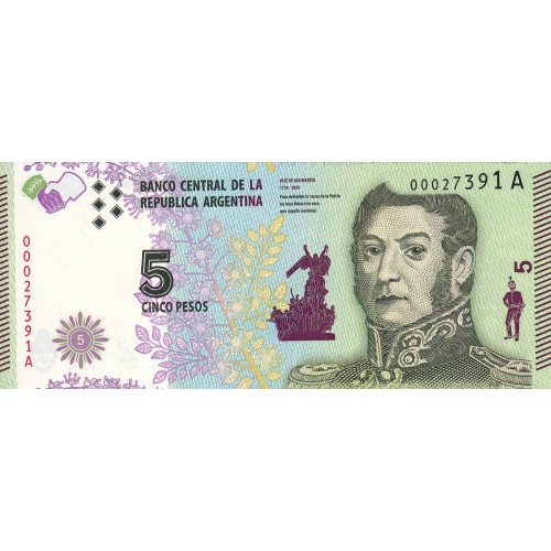 2015 - Argentina P359 billete de 5 Pesos