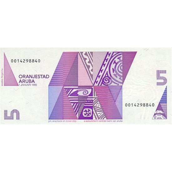 1990 - Aruba P6 5 Florins banknote 1990 - Aruba P6 5 Florins banknote