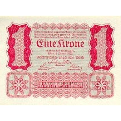 1922 - Austria  PIC 73 1 Krone Banknote