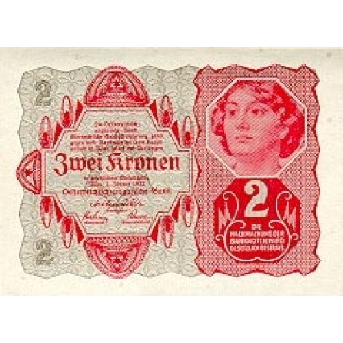 1922 - Austria P74 2 Kronen banknote