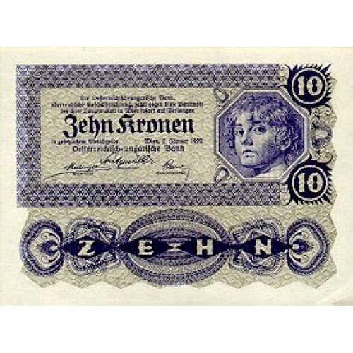 1922 - Austria P75 billete de 10 Kronen