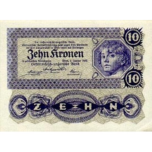 1922 - Austria P75 10 Kronen banknote