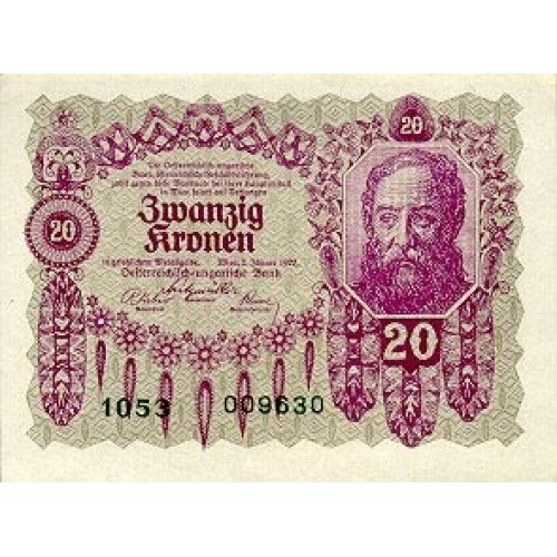 1922 - Austria P76 billete de 20 Krone