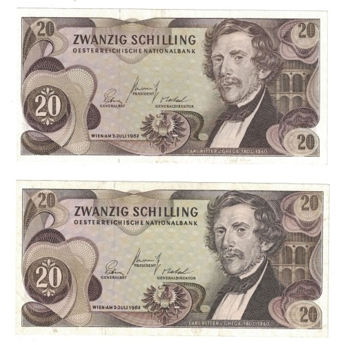 1967 - Austria Pic 142a 20 Shillings XF banknote