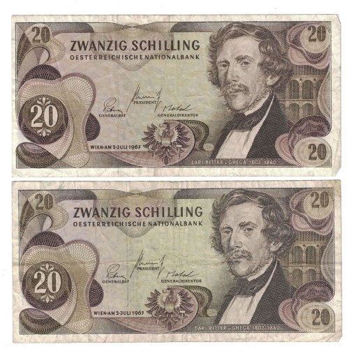 1967 - Austria Pic 142a 20 Shillings VF banknote