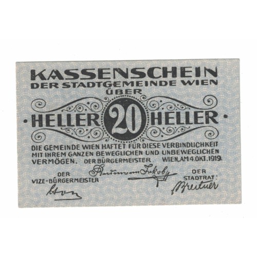 1919 - Austria B 20 Heller banknote