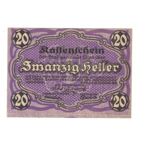 1919 - Austria C billete de 20 Heller
