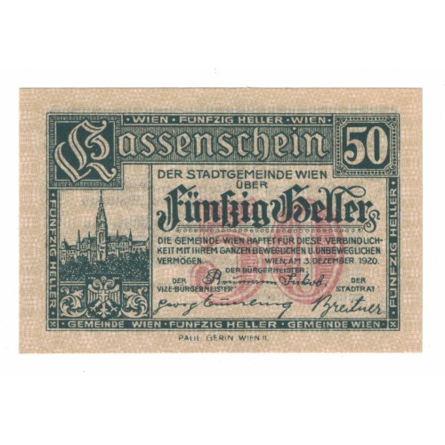 1919 - Austria D billete de 50 Heller