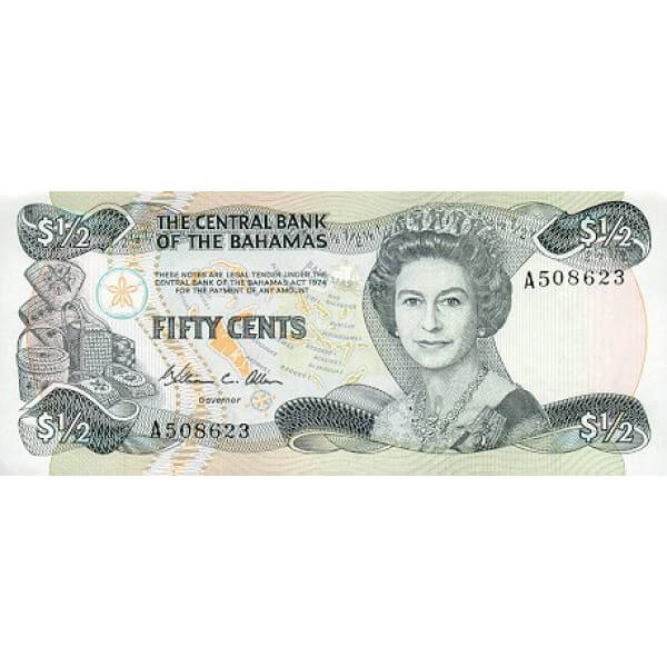 1984 - Bahamas P42 50 Cents banknote