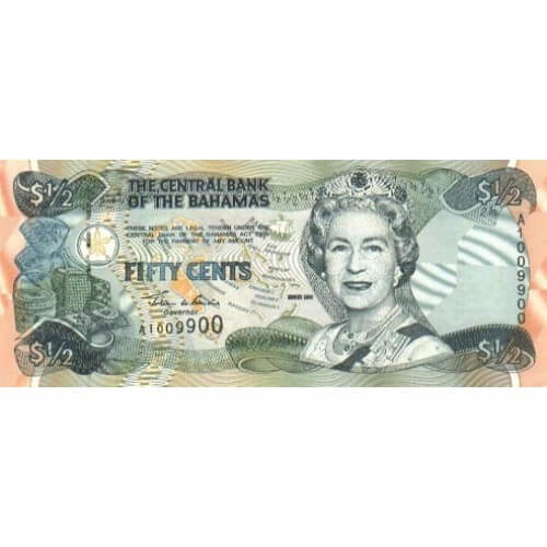 2001 - Bahamas P68a billete de 50 Centavos