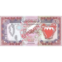 1973L -Bahrain PIC 10s 20 Dinars banknote Specimen