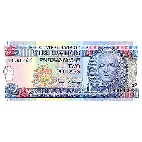 1993 - Barbados P42 2 Dollars banknote