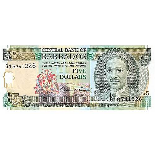 1996 - Barbados P47 5 Dollars banknote