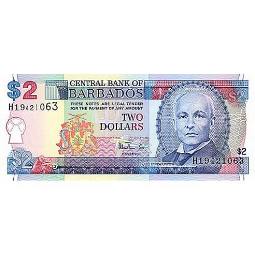 1999 - Barbados P54b 2 Dollars banknote