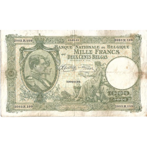 1943 - Bélgica P110 billete de 1000 Francos BC