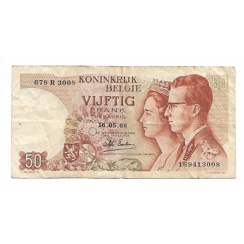 1966 - Bélgica P130 billete de 50 Francos BC