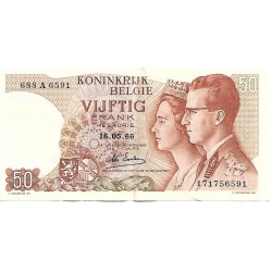 1966 - Belgium P130 50 Francs Banknote VF