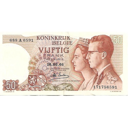 1966 - Belgium P130 50 Francs Banknote VF