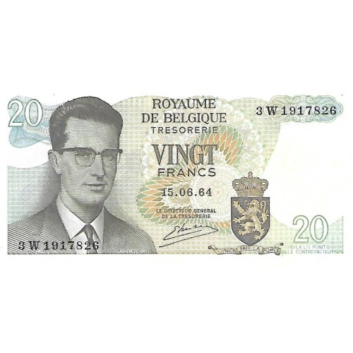 1964 - Belgium P138 20 Francs Banknote VF