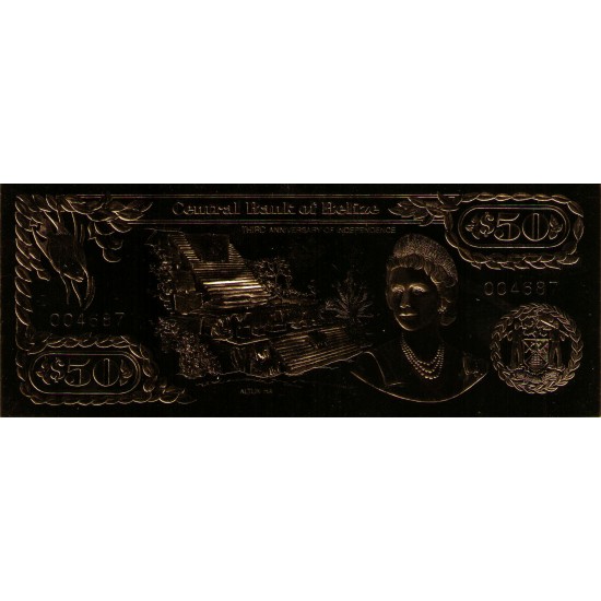 1984 - Belize P-CS1 50 Dollars banknote GOLD Foil 1984 - Belize P-CS1 50 Dollars banknote GOLD Foil