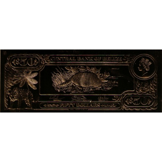 1984 - Belize P-CS1 50 Dollars banknote GOLD Foil 1984 - Belize P-CS1 50 Dollars banknote GOLD Foil