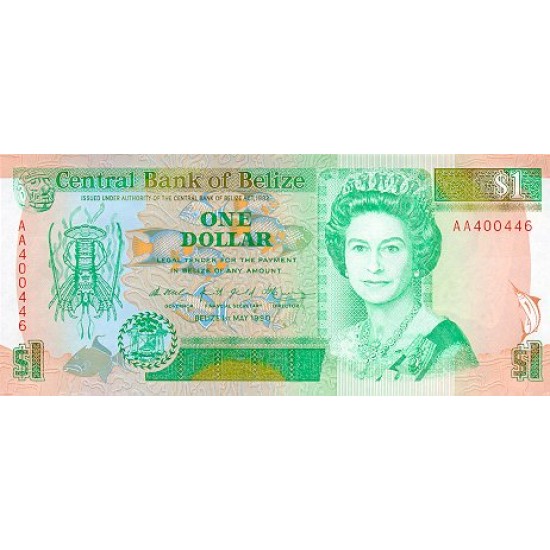 1990 - Belize P51 1 Dollar banknote 1990 - Belize P51 1 Dollar banknote