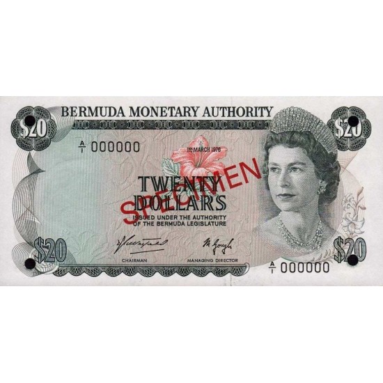 1984 - Bermuda P31cs 20 Dollars banknote Specimen 1984 - Bermuda P31cs 20 Dollars banknote Specimen