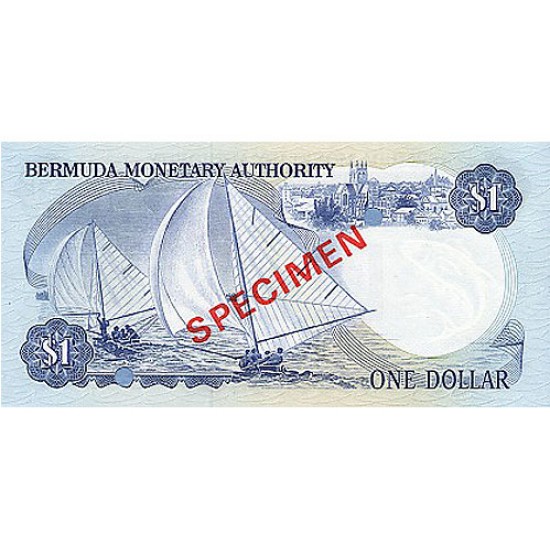 1984 - Bermuda P28bs 1 Dollar banknote Specimen 1984 - Bermuda P28bs 1 Dollar banknote Specimen