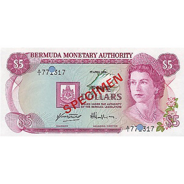 1978 - Bermuda P29as 5 Dollars banknote Specimen