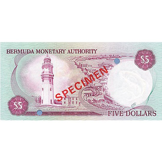 1978 - Bermuda P29as 5 Dollars banknote Specimen 1978 - Bermuda P29as 5 Dollars banknote Specimen
