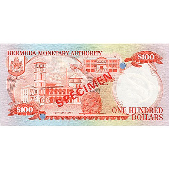 1982 - Bermuda P33as 100 Dollars banknote Specimen 1982 - Bermuda P33as 100 Dollars banknote Specimen
