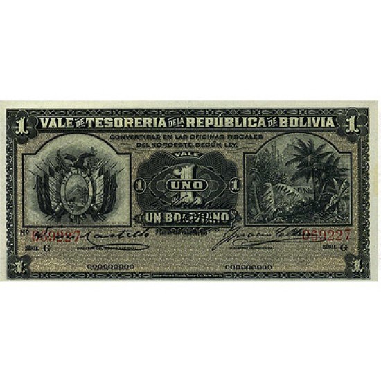 1902 - Bolivia P92 1 Boliviano banknote 1902 - Bolivia P92 1 Boliviano banknote