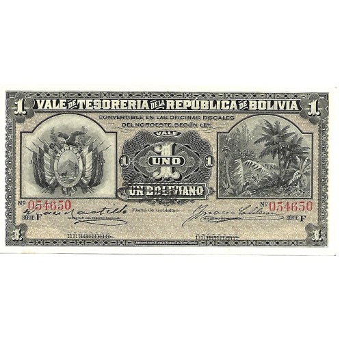 1902 - Bolivia P92a 1 Boliviano banknote UNC-