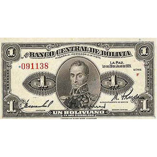 1928 - Bolivia P119 1 Boliviano banknote 1928 - Bolivia P119 1 Boliviano banknote