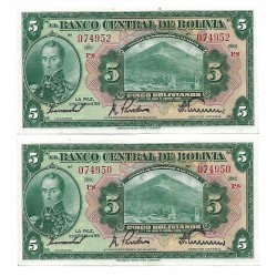 1928 - Bolivia P120a 5 Bolivianos banknote XF