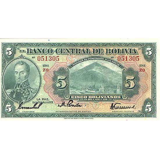 1928 - Bolivia P120 5 Bolivianos banknote 1928 - Bolivia P120 5 Bolivianos banknote