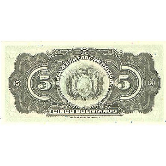 1928 - Bolivia P120 5 Bolivianos banknote 1928 - Bolivia P120 5 Bolivianos banknote