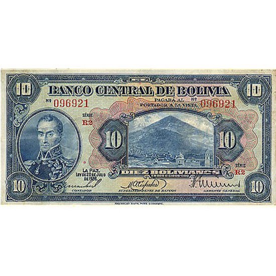 1928 - Bolivia P121 10 Bolivianos banknote 1928 - Bolivia P121 10 Bolivianos banknote