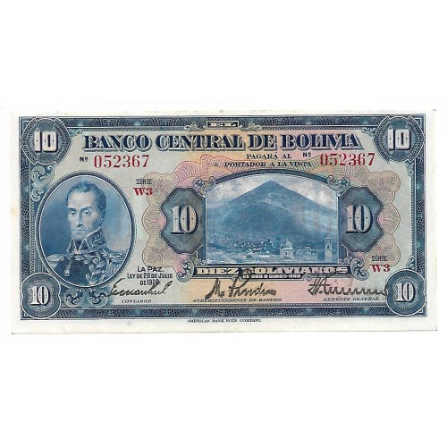 1928 - Bolivia P121a billete de 10 Bolivianos EBC