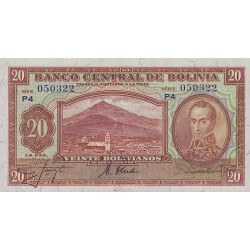 1928 - Bolivia P122 billete de 20 Bolivianos